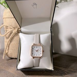 Rae Dunn Beige & Rose Goldtone Amy Square Faux Leather Watch